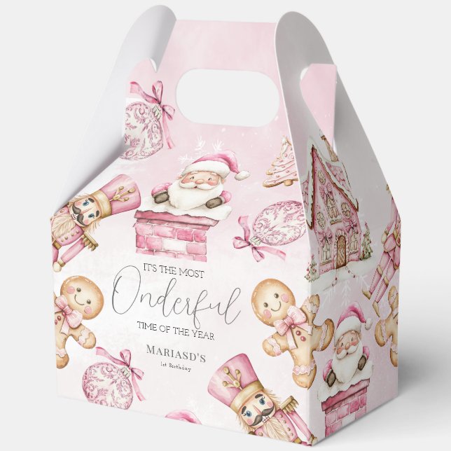 Caja Para Regalos acuarela Nieve rosa Navidades de primer cumpleaños (Reverso )