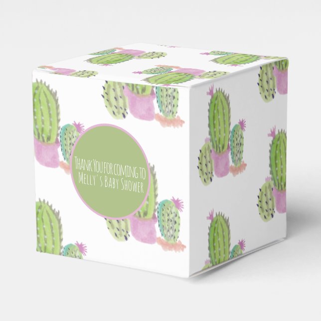 Caja Para Regalos Acuarela Patrón Cactus Fiesta de cumpleaños Gracia (Costado Anverso)