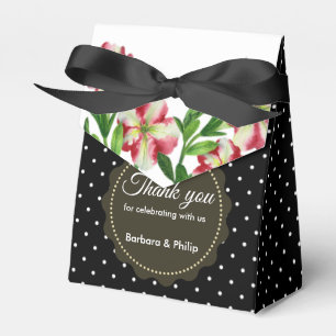 Caja Para Regalos Acuarela Petunias Rojas Black White Polka Dots