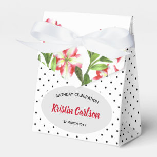 Caja Para Regalos Acuarela Petunias Rojas Black White Polka Dots