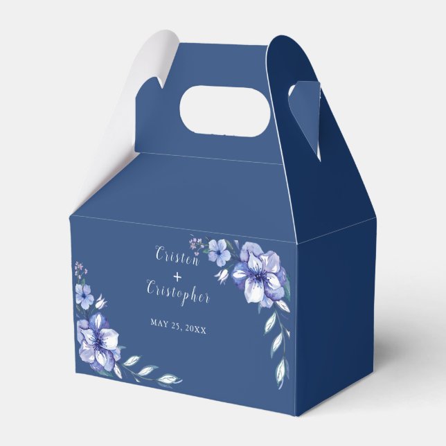 Caja Para Regalos Acuarela Rustic Dusty Blue Floral Boda (Front Side)