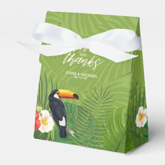 Caja Para Regalos Acuarela Tropical con Toucan Boda Green ID577 (Front Side)