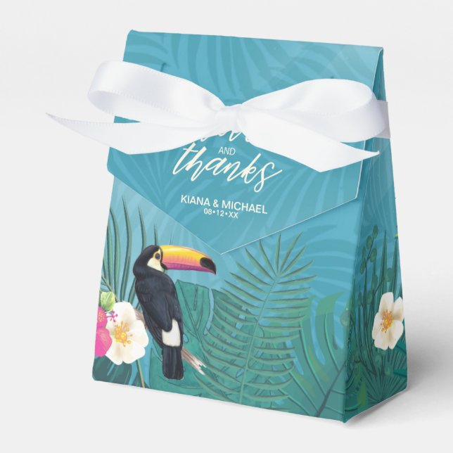 Caja Para Regalos Acuarela Tropical con Toucan Boda ID577 Verde azul (Front Side)