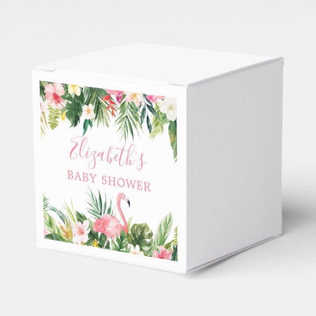 Caja Para Regalos Acuarela Tropical Floral Rosa Flamingo Ducha (Costado Anverso)