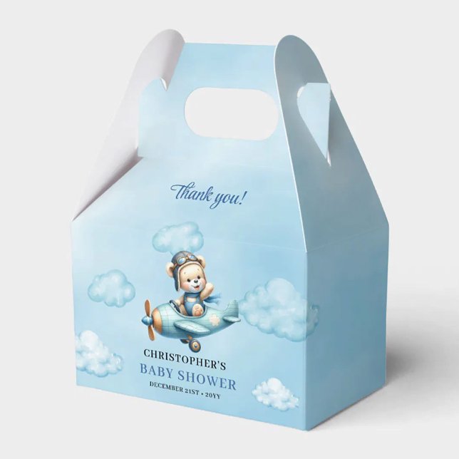 Caja Para Regalos Adorable Baby Boy Shower Airplane Pilot Bear Box (Adorable Baby Boy Shower Airplane Pilot Bear Box)