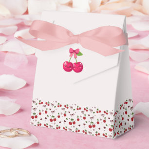 Caja Para Regalos Adorable Pareja Kawaii de Cereza Rosa y Rojo Boda