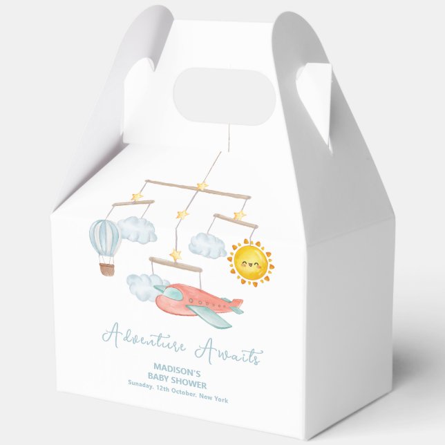 Caja Para Regalos Adventure Airplane Hot Air Balloon Baby Shower  (Anverso)