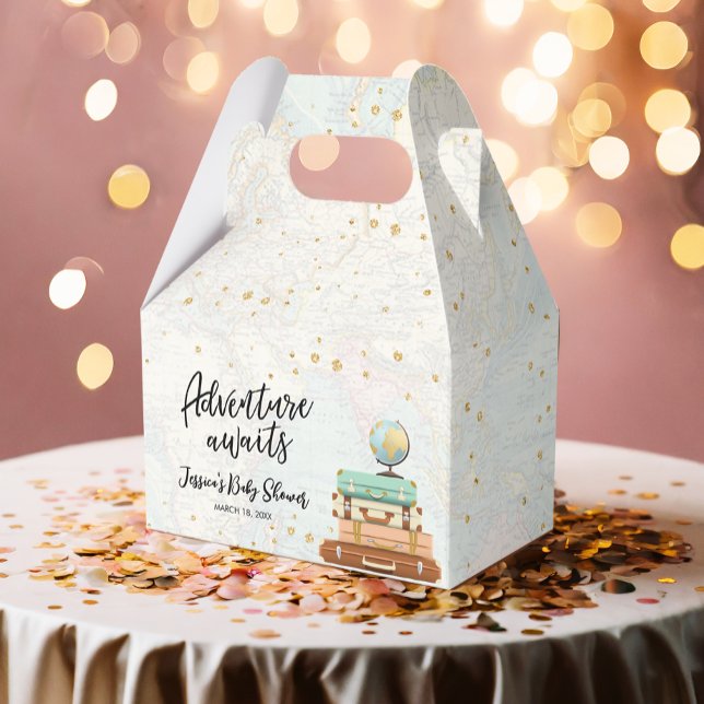 Caja Para Regalos Adventure Awath Travel Gold Confetti Baby Shower (Subido por el creador)