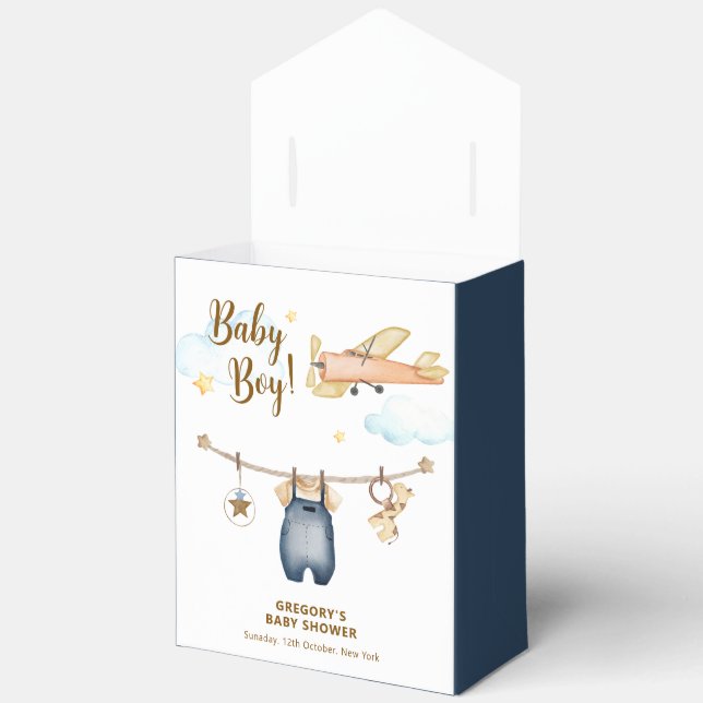 Caja Para Regalos Adventure Clothesline Airplane Sky Baby Shower (Abierto)