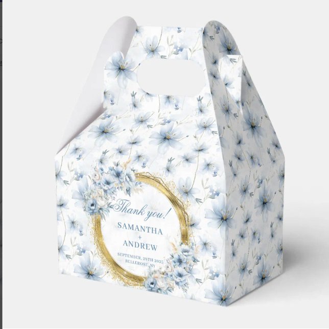 Caja Para Regalos Aerial Stylish acuarela Dusty Blue Gold Boda (Aerial Stylish Watercolor Dusty Blue Gold Wedding Favor Boxes)