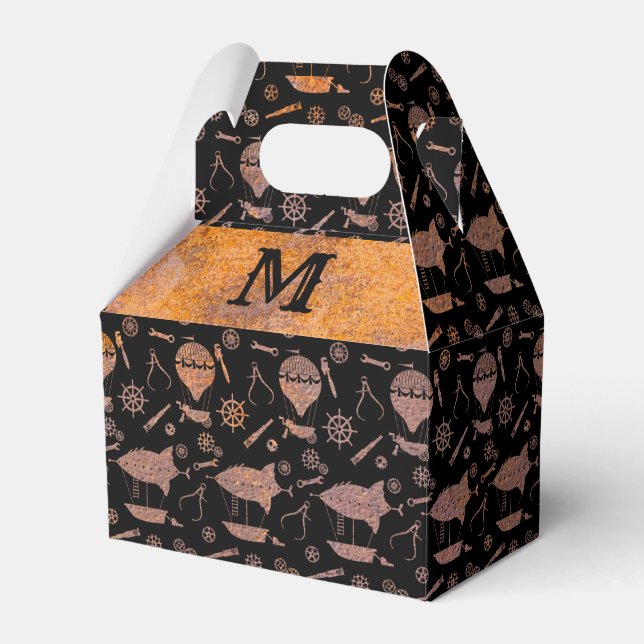 Caja Para Regalos Aeronaves con rusty de Steampunk Monogram Gable (Front Side)