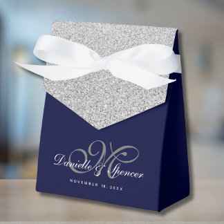 Caja Para Regalos Agradecimiento de boda elegante azul plateado con