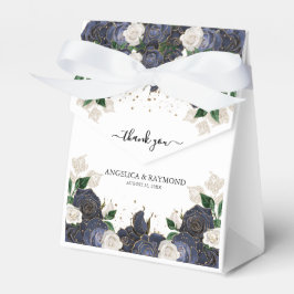 Caja Para Regalos Agradecimiento de Boda Elegante Floral Azul Marino