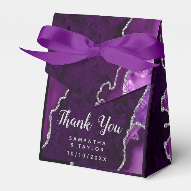 Caja Para Regalos Agradecimiento morado y plateado Boda (Front Side)