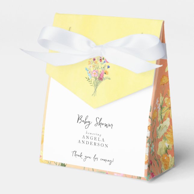 Caja Para Regalos Agradecimientos de Baby Shower amarillo y rosa (Front Side)