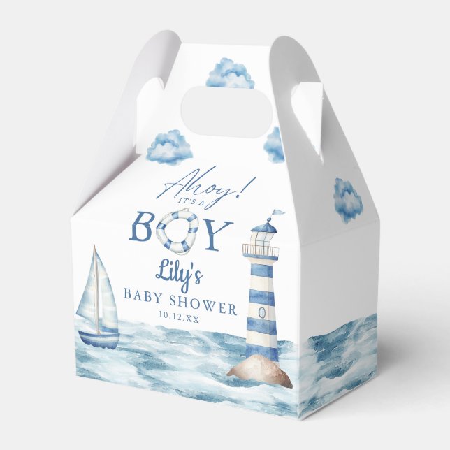 Caja Para Regalos Ahoy Es Un Chico Baby Shower Nautical (Front Side)