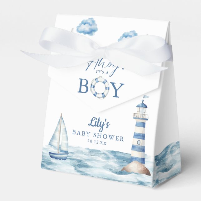 Caja Para Regalos Ahoy Es Un Chico Baby Shower Nautical (Front Side)