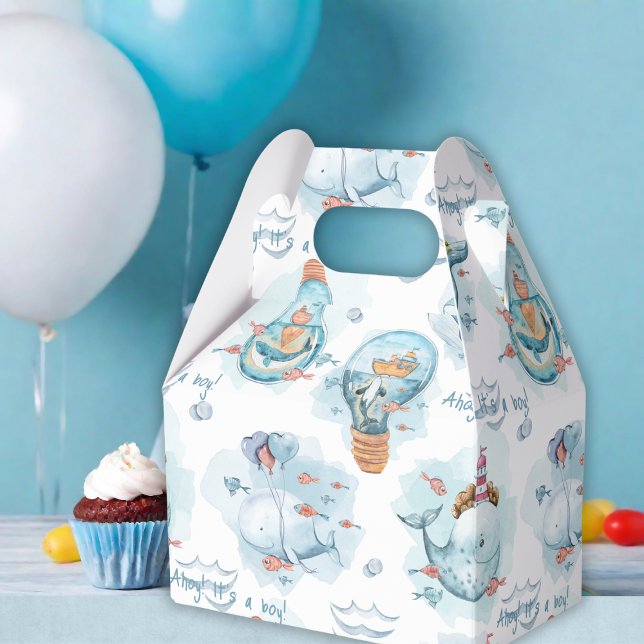 Caja Para Regalos Ahoy es un invitado de Baby Shower de Whale Boy (Ahoy It's A Boy Whale Baby Shower Guest Favor Boxes
)