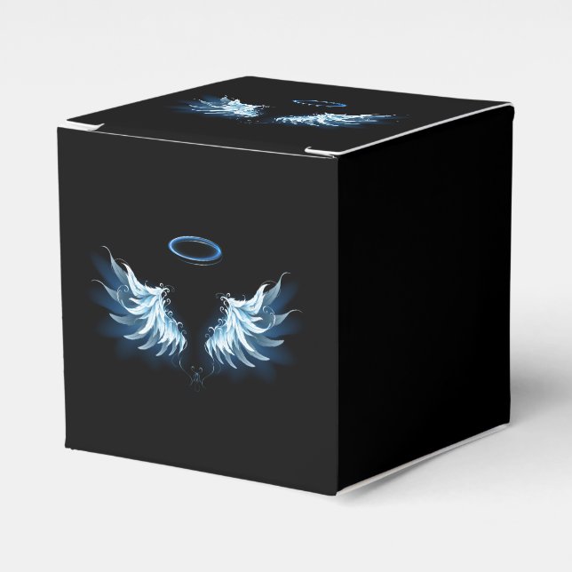 Caja Para Regalos Alas del Ángel Azul brillante sobre fondo negro (Costado Anverso)