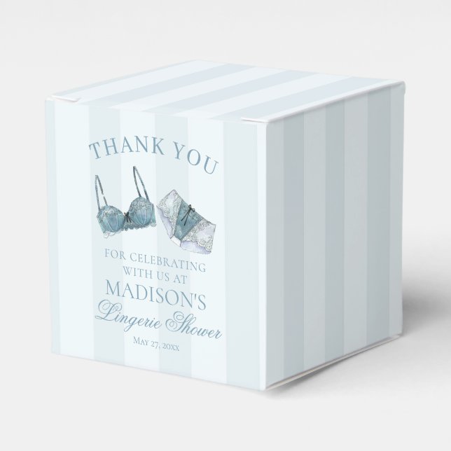 Caja Para Regalos Algo de Lencería Azul para Ducha Postre Nupcial (Costado Anverso)
