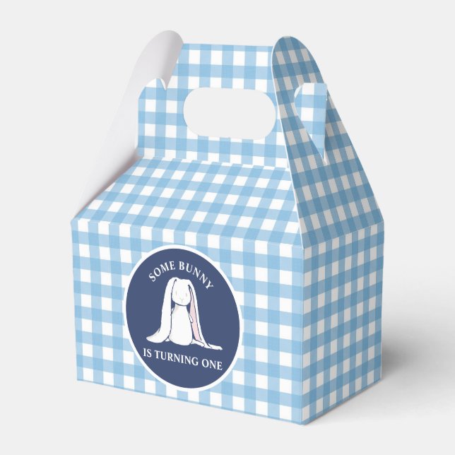 Caja Para Regalos Algún conejo es uno azul Gingham Cumpleaños (Front Side)
