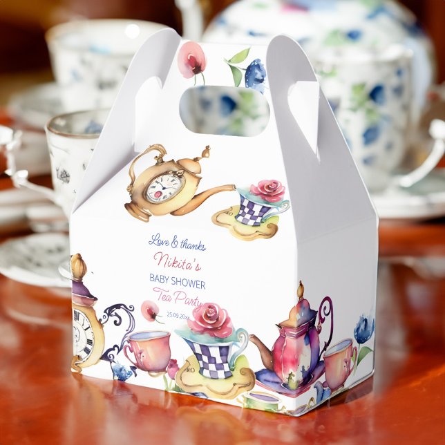 Caja Para Regalos Alicia en la fiesta del té de bebé de maravilla (Alice in wonderland baby shower tea party favors personalized favor box elegant vintage tea party)