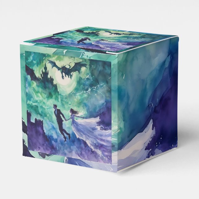 Caja Para Regalos Amantes voladores - Pintura de acuarela (Costado Anverso)