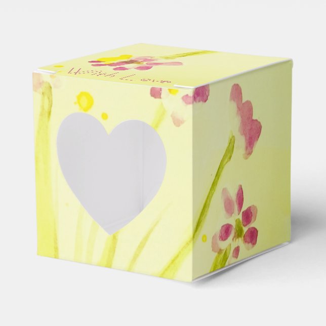 Caja Para Regalos Amarillo De Crema Lime Con Floral Rosa (Anverso)