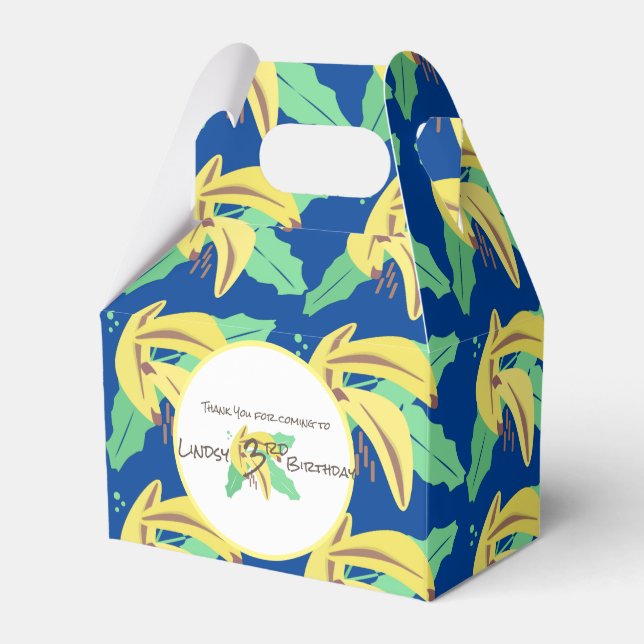 Caja Para Regalos Amarillo de plátano retro cumple tres años (Front Side)