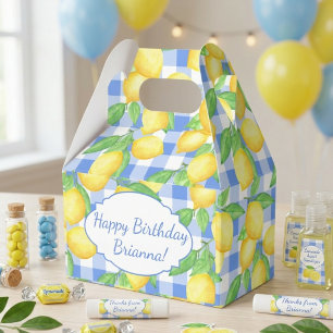 Caja Para Regalos Amarillo y Azul Cuadros de Limón Personalizado