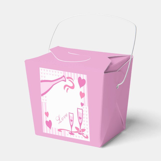 Caja Para Regalos Amo Champagne&Hearts Light Pink Takeout Favbox (Front Side)