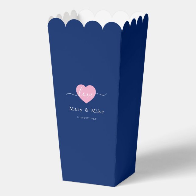 Caja Para Regalos Amor en Azul Marino Texto con Palomitas Estilosas  (Anverso)