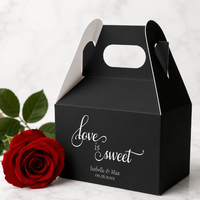 Caja Para Regalos Amor es Dulce Boda (elegant script calligraphy black and white love is sweet wedding favor box)