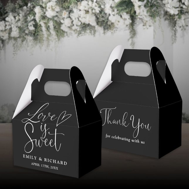 Caja Para Regalos Amor Es Elegante Boda En Blanco Y Negro (Love Is Sweet Elegant Black And White Wedding Favor Boxes)