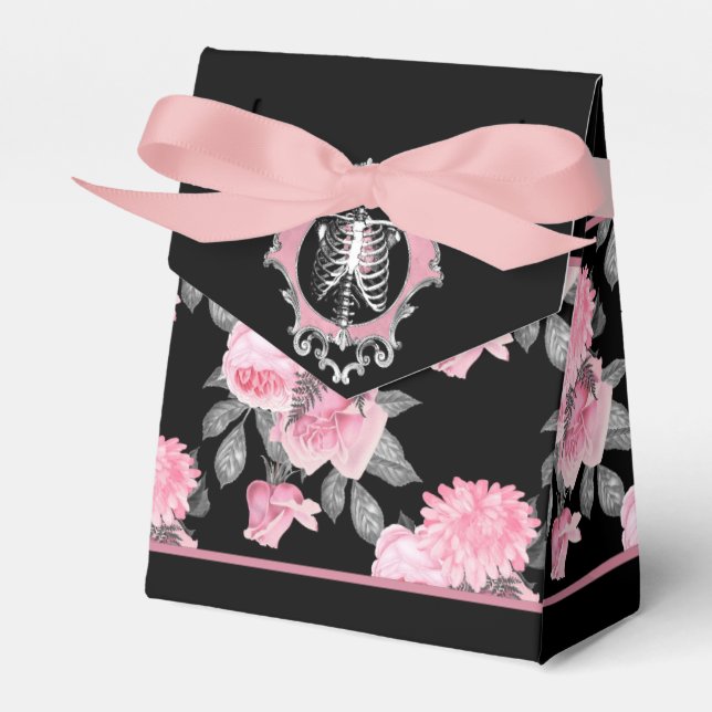Caja Para Regalos Amor gótico | Floral cardíaca rosa y negra de esqu (Front Side)
