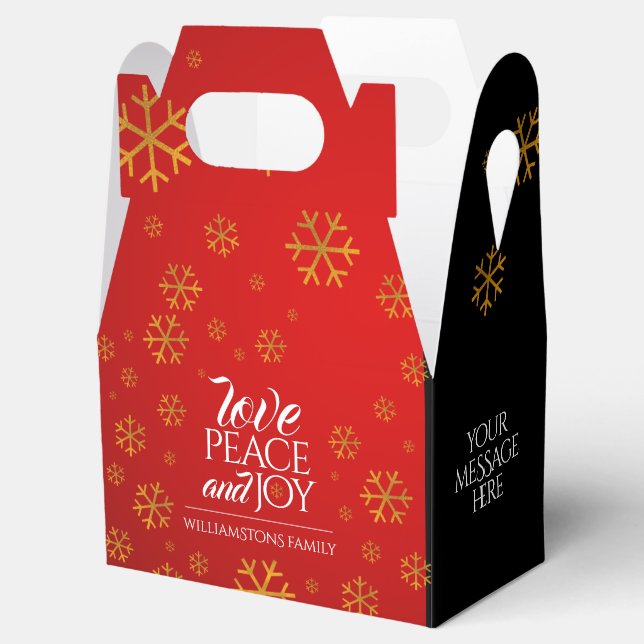 Caja Para Regalos Amor rojo festivo, paz y alegría con copos de niev (Abierto)