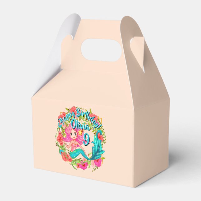 Caja Para Regalos Añadir nombre edad Pink Mermaid Blue Tail Birday P (Front Side)