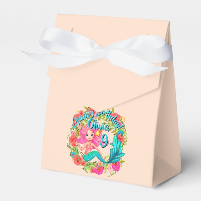 Caja Para Regalos Añadir nombre edad Pink Mermaid Blue Tail Birday P (Front Side)