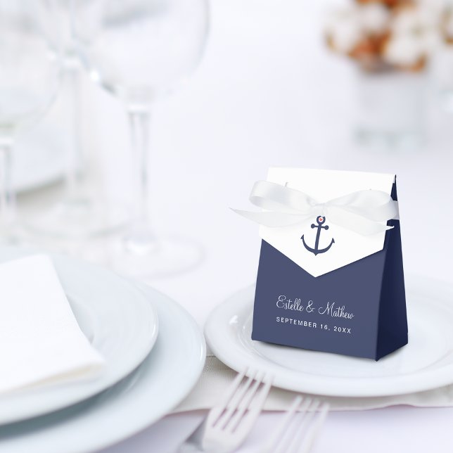 Caja Para Regalos Ancla Azul Marino Boda Náutica (Anchor Navy Blue Nautical Wedding Favor Boxes)