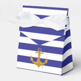 Caja Para Regalos Ancla dorada en franjas azules