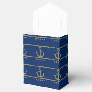 Caja Para Regalos ancla dorada sobre fondo azul marino