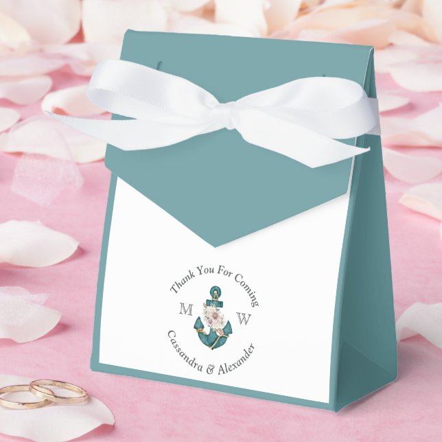 Caja Para Regalos Ancla floral de temática náutica Aqua blanca azul  (Boda)