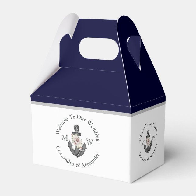 Caja Para Regalos Ancla floral de temática náutica Marina blanca azu (Front Side)