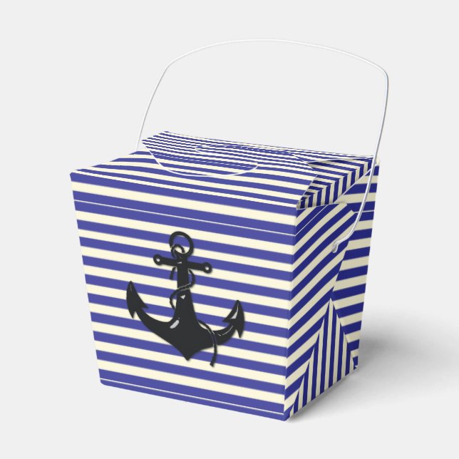 Caja Para Regalos Anclaje de barco negro en franjas (Front Side)