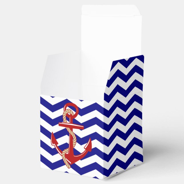 Caja Para Regalos Anclaje Rojo Tiras De Chevron Náutico (Abierto)