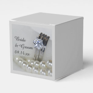 Caja Para Regalos Anillos de diamantes y Boda de Perlas Blancas
