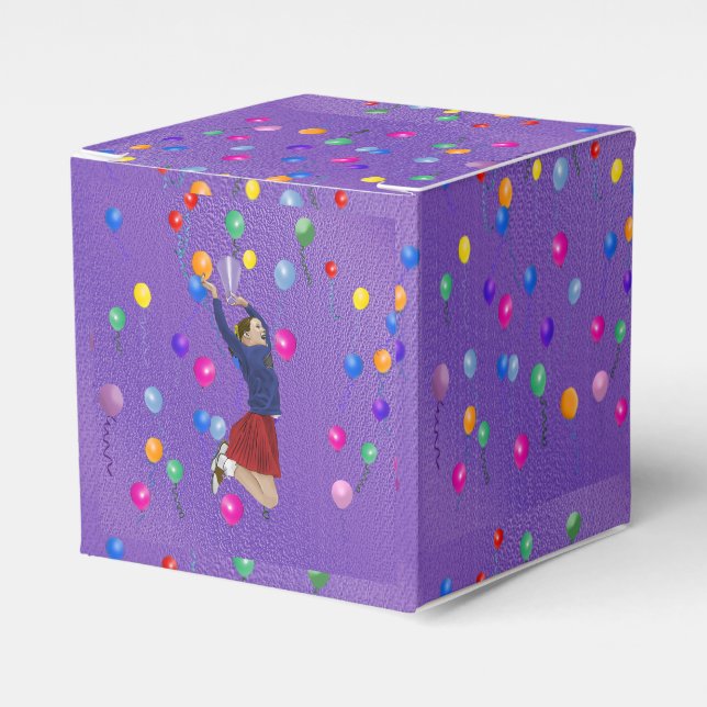 Caja Para Regalos Animador, morado y globos (Costado Anverso)