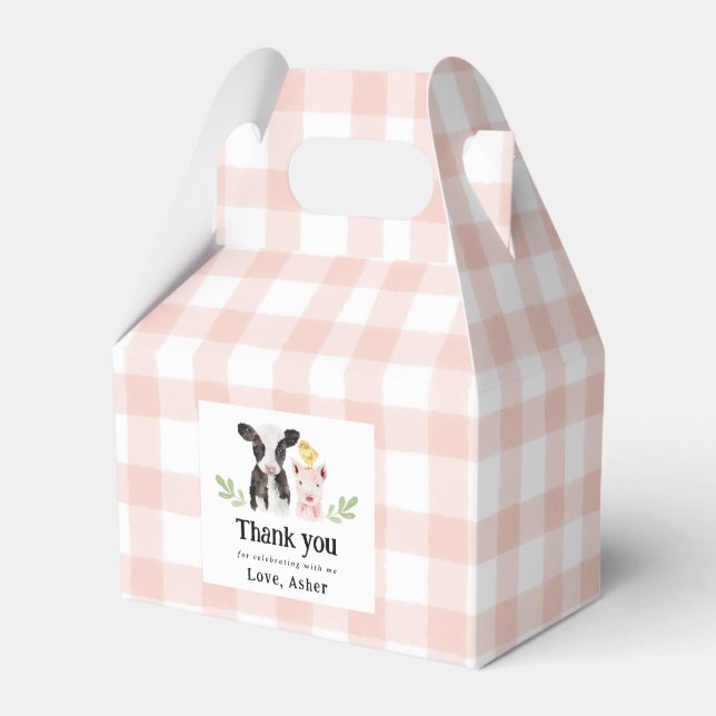 Caja Para Regalos Animales de granja bebé Pink Gingham (Front Side)