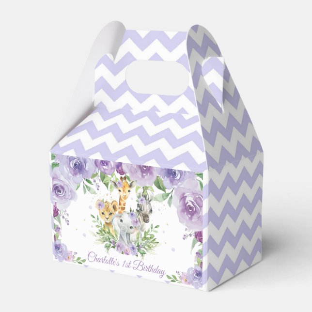 Caja Para Regalos Animales de la jungla dulce Safari Floral púrpura  (Front Side)
