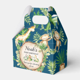 Caja Para Regalos Animales de la jungla linda, primer cumpleaños gra